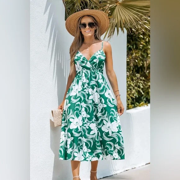 Cupshe | Dresses | Cupshe Midi Green Floral Dress New | Poshmark
